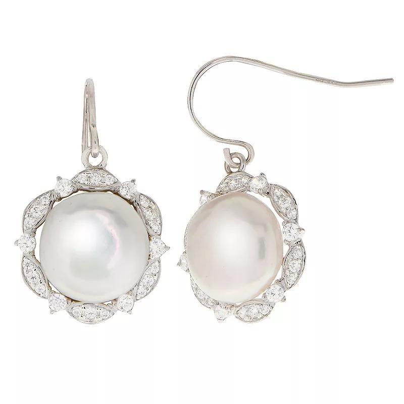 PearLustre by Imperial Sterling Silver Freshwater Cultured Pearl & White Topaz Earrings, Womens Product Image