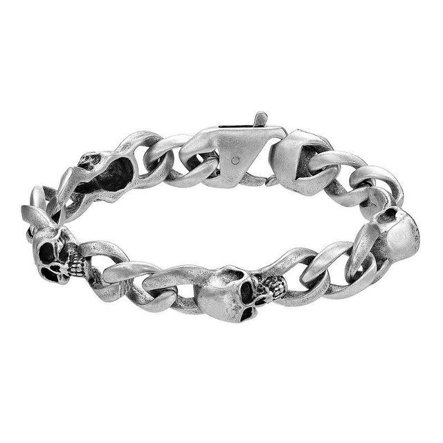 Mens LYNX Stainless Steel Antiqued Skull Bracelet Grey Product Image