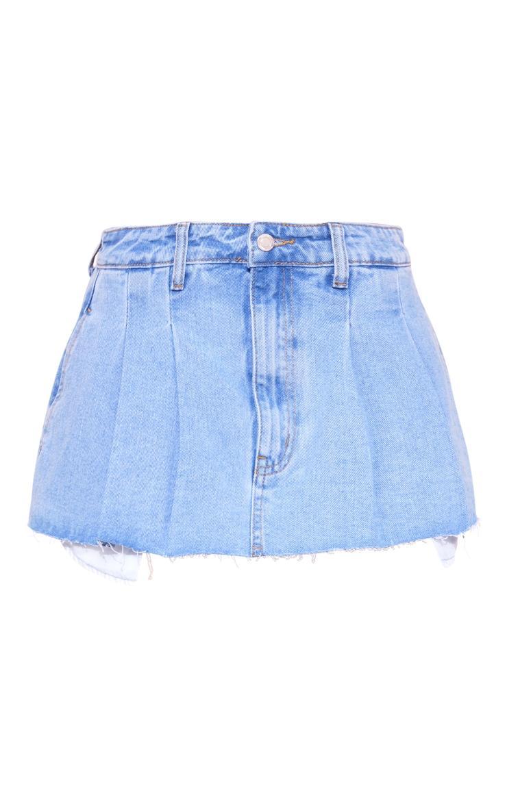 Petite Light Blue Mini Denim Pleated Skirt Product Image