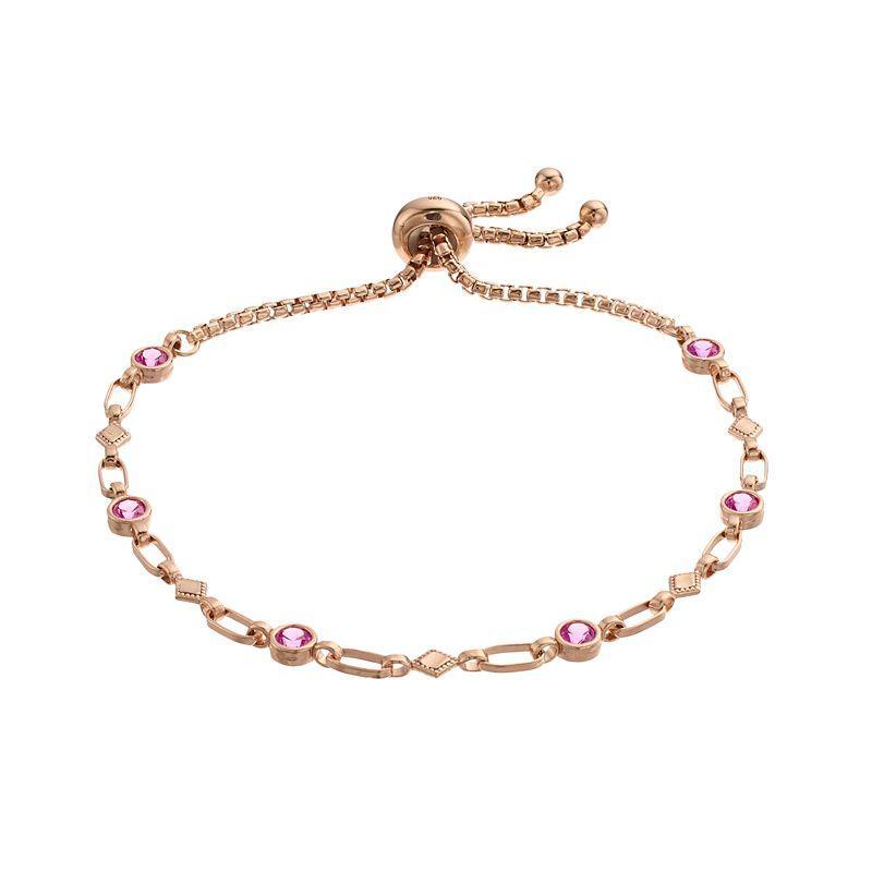 Kristen Kesho Sterling Silver Lab-Created Pink Sapphire & Kite Link Adjustable Bolo Bracelet, Womens Pink Tone Product Image