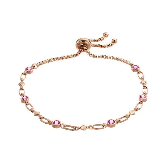 Kristen Kesho Sterling Silver Lab-Created Pink Sapphire & Kite Link Adjustable Bolo Bracelet, Womens Product Image