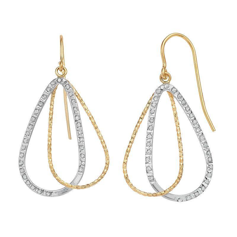 Diamond Mystique 18k Gold Over Sterling Silver Diamond Accent Pear-Shaped Hoop Earrings, Womens, White Product Image