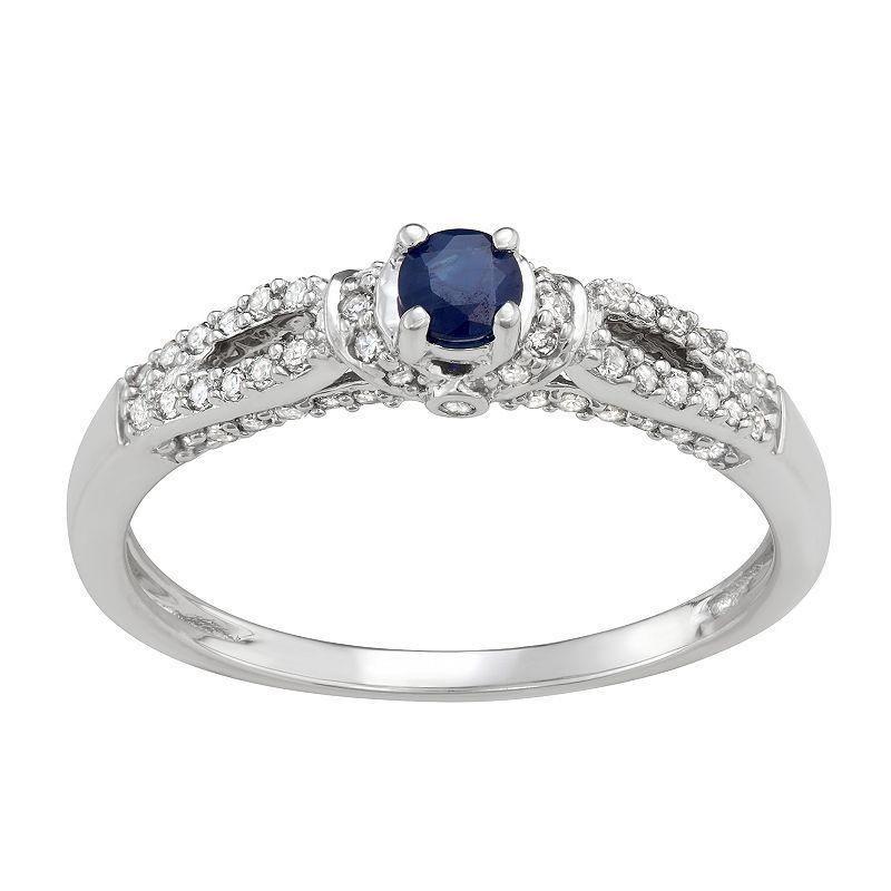 14k White Gold 1/3 Carat T.W. Diamond & Sapphire Engagement Ring, Womens 10k Whgold Product Image