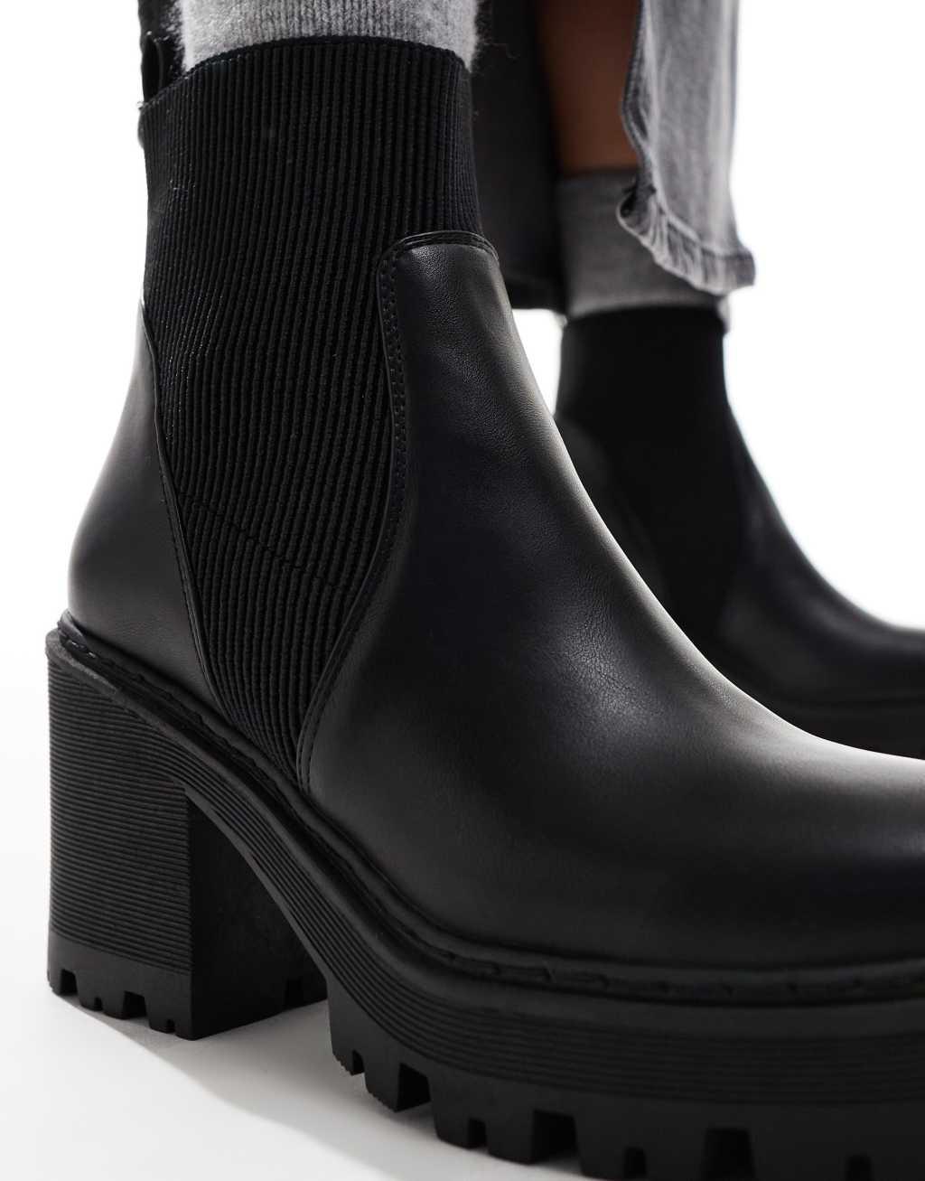 SEQWL chunky ankle boots in black PU Product Image