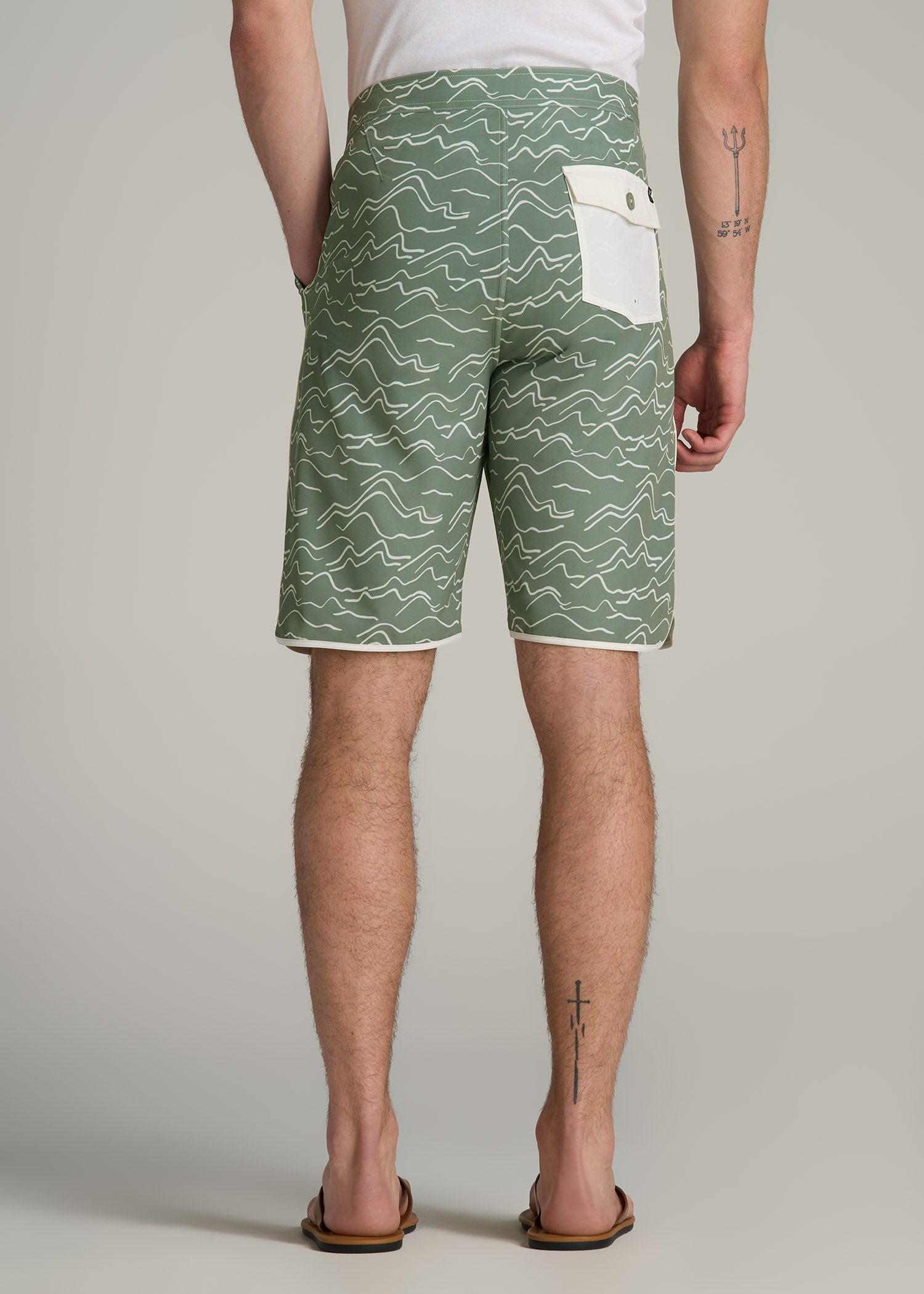 Hi-Tide Scallop Board Shorts for Tall Men in Green Current Male Product Image