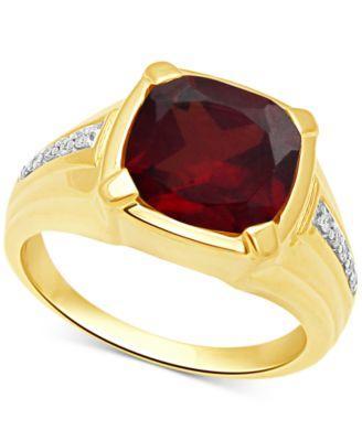 Mens Garnet (5-1/8 ct. t.w.) & Diamond (1/10 ct. t.w.) Ring in 18k Gold Over Sterling Silver Product Image