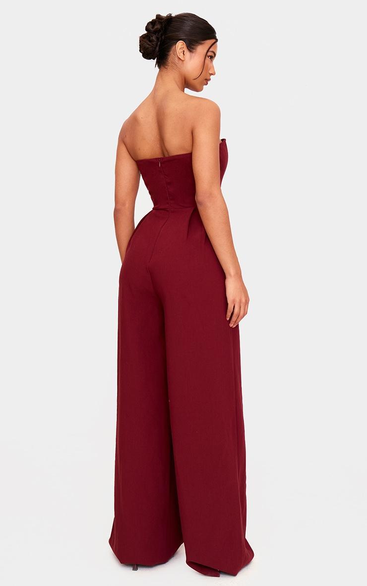 PLT Label Burgundy Plunge Wide Leg Jumpsuit Product Image