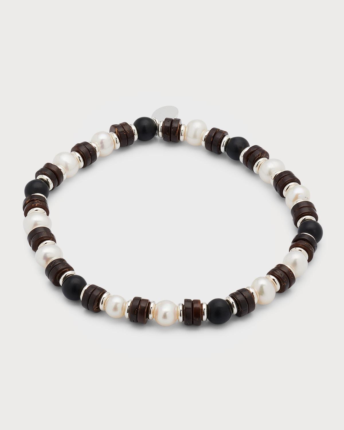 Mens Pearl & Agate Beaded Bracelet Product Image