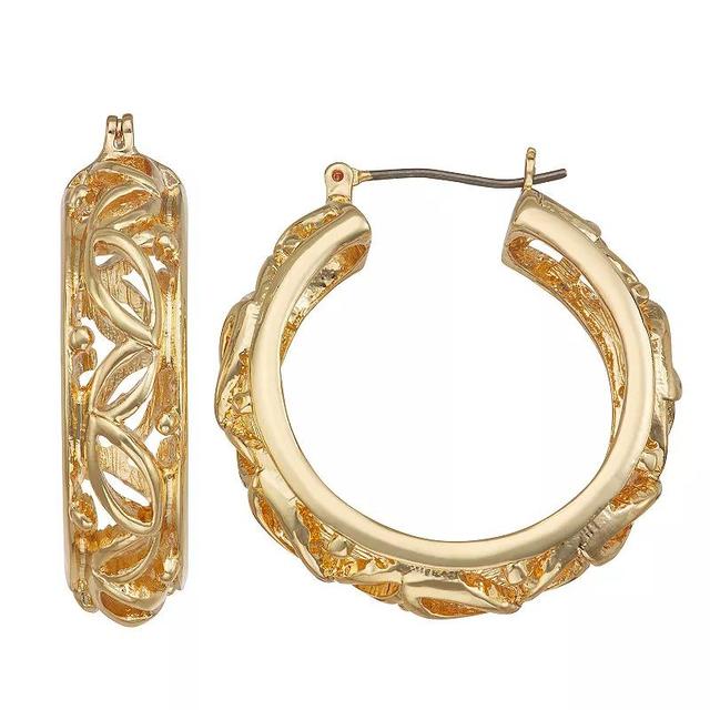 Napier Gold Tone Filigree Hoop Earrings, Womens Product Image