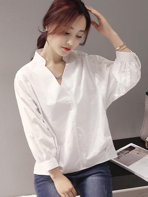 Urban Stand Collar Solid Color Blouse Top Product Image