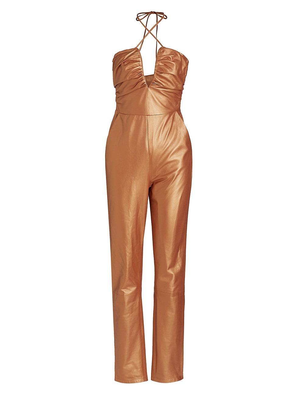 Womens Leather Halter Jumpsuit Product Image