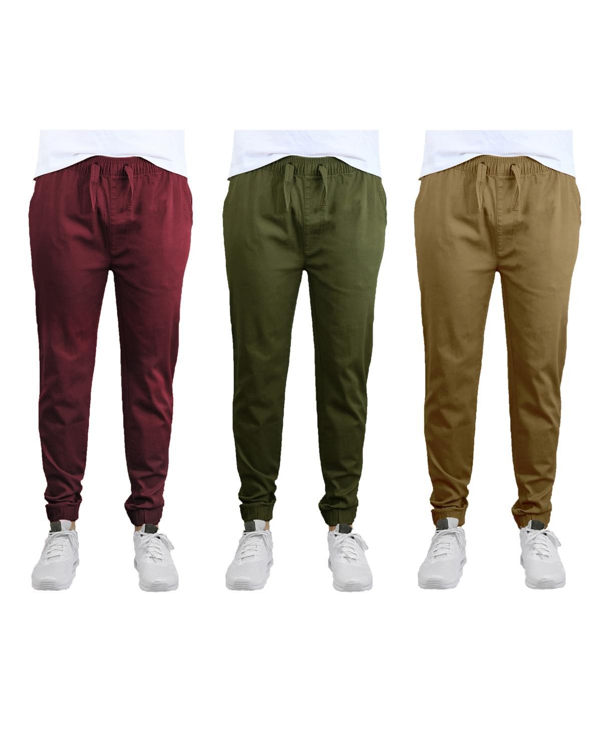 Galaxy By Harvic Mens Slim Fit Basic Stretch Twill Joggers, Pack of 3 - Khaki Product Image