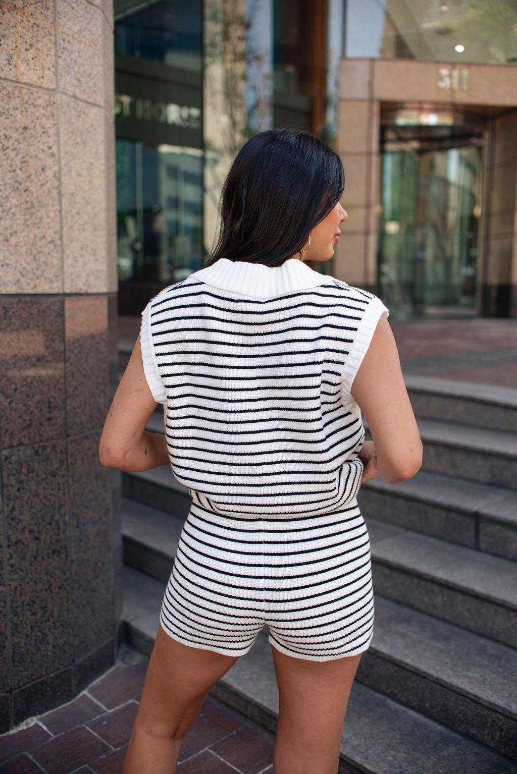 Ivory Striped Sweater Shorts - FINAL SALE Product Image