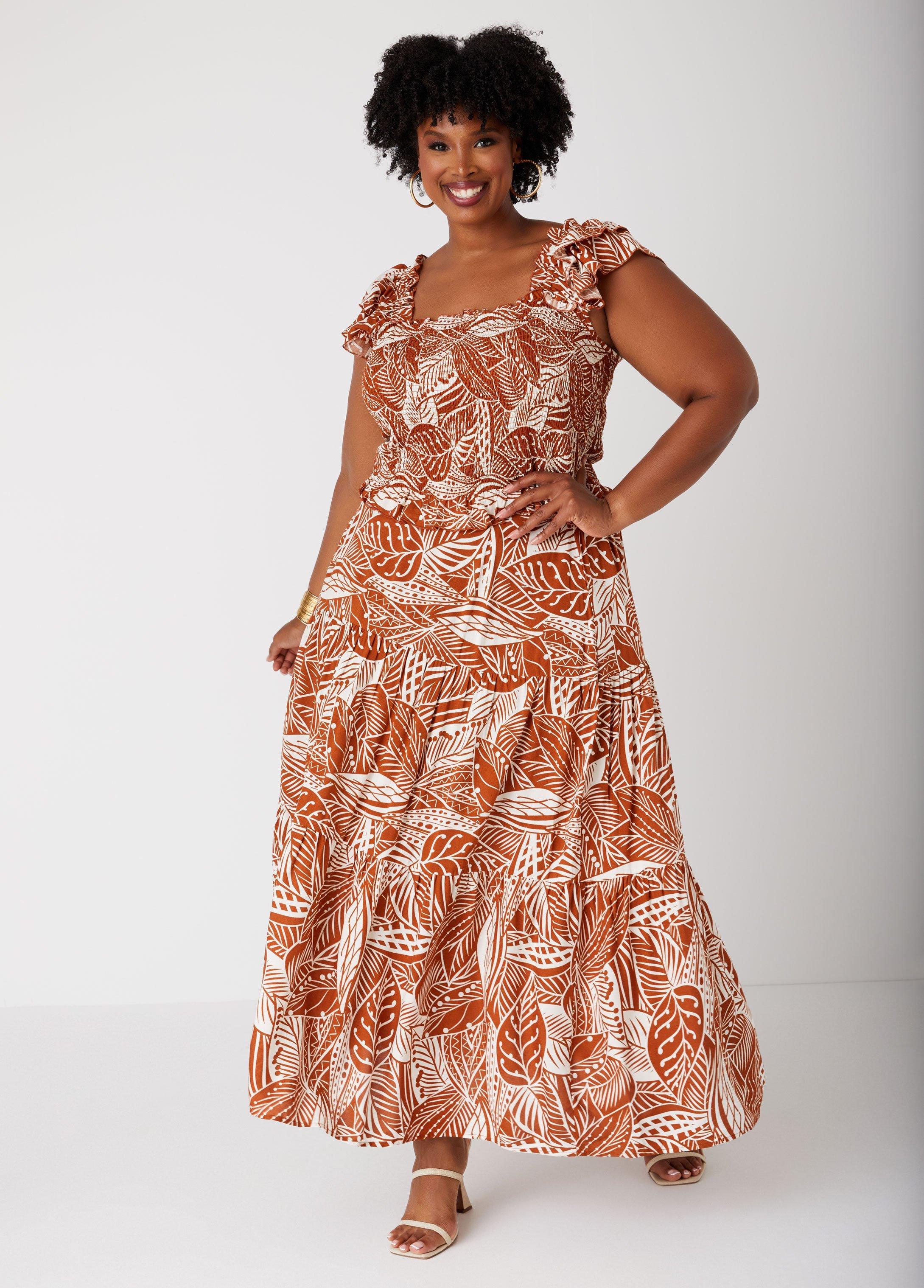 Plus Size Tiered Tropical Print Maxi Skirt, - Ashley Stewart Product Image