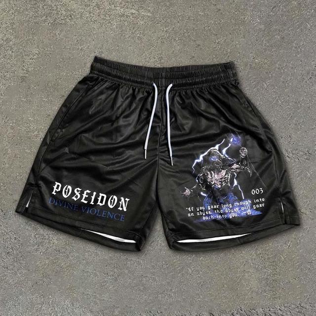 Poseidon Print Casual Street Mesh Shorts Product Image