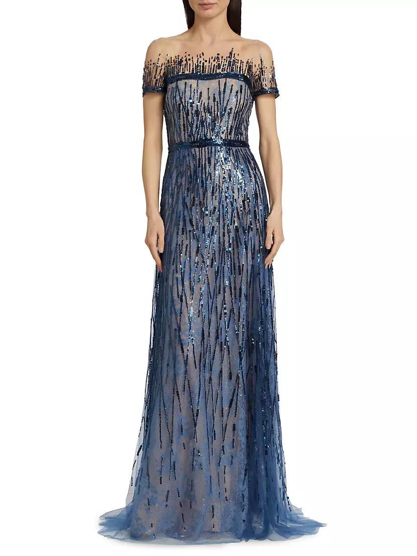 Beaded Lace Illusion Gown Product Image