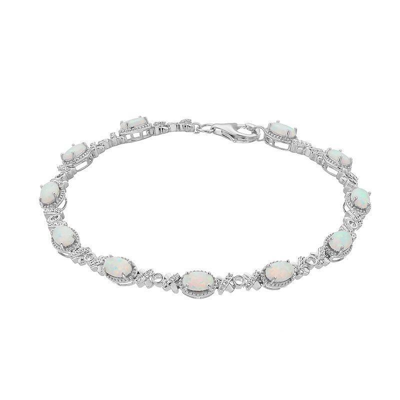 Sterling Silver Lab-Created White Opal & Lab-Created White Sapphire Bracelet, Womens Product Image