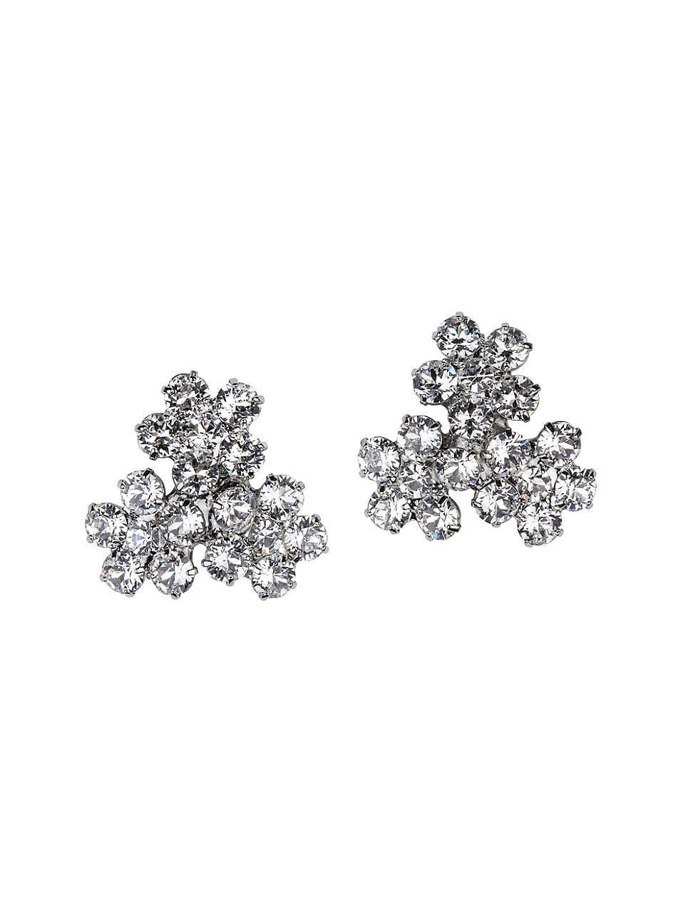 Womens Violet Rhodium-Plated Crystal Flower Earrings Product Image