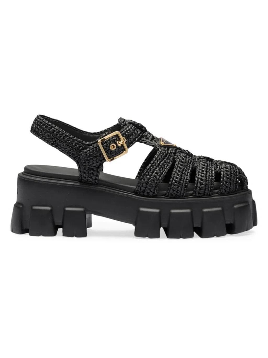 Women's Monolith Crochet Cage Sandals In Black Product Image