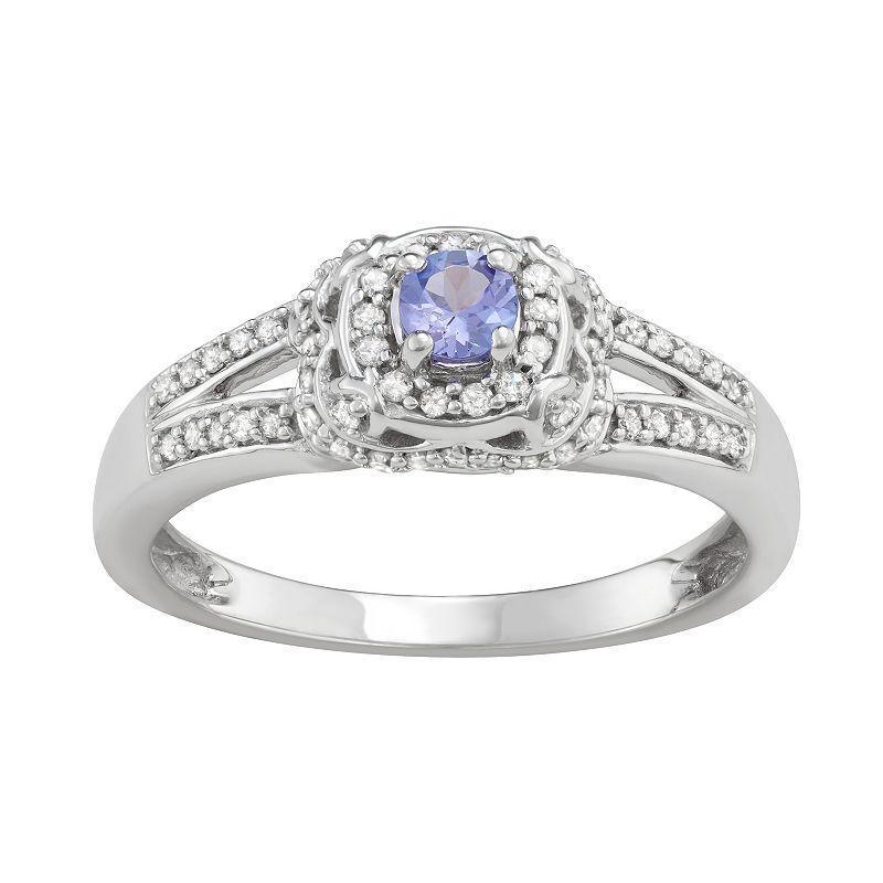 14k White Gold Tanzanite & 1/2 Carat T.W. Diamond Engagement Ring, Womens Purple Product Image