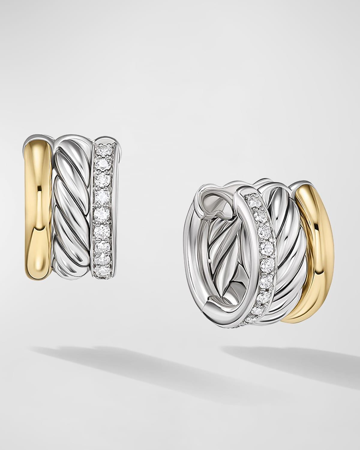 David Yurman Sterling Silver & 18K Yellow Gold Mercer Diamond Huggie Earrings Product Image