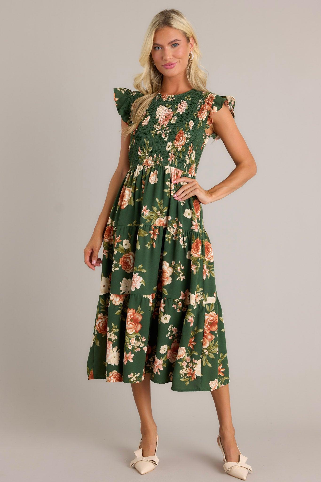 Desert Dawn Green Floral Midi Dress Product Image