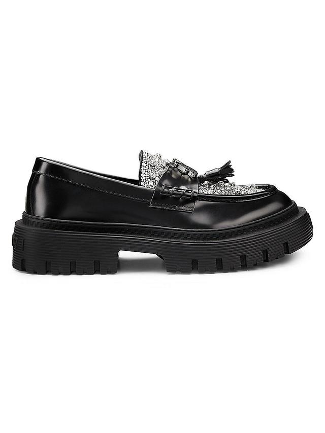 Mens Crystal-Embellished Leather Loafers Product Image