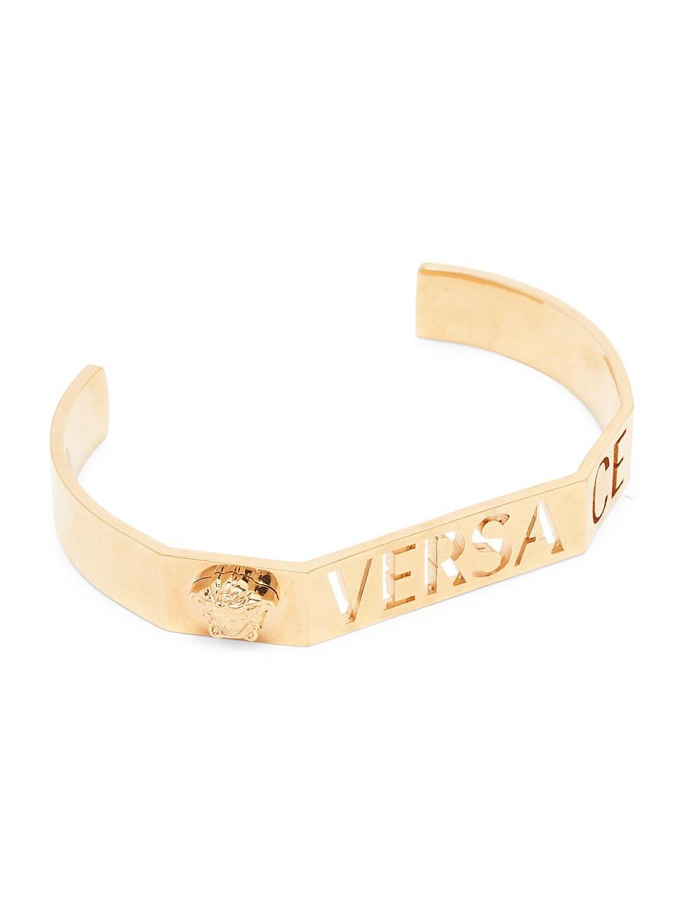 Mens Cut-Out Logo Goldtone Cuff Bracelet Product Image