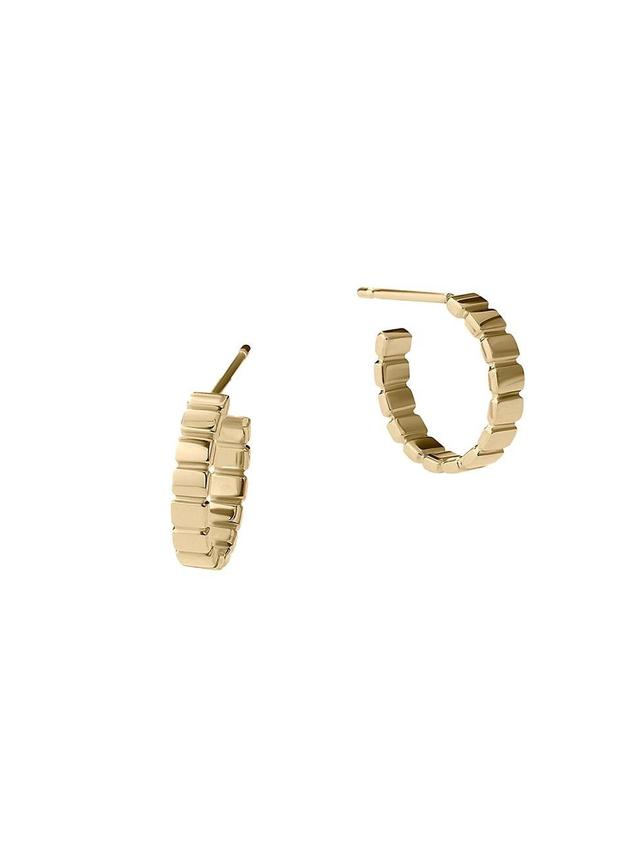 14K Yellow Gold Skinny Tag Huggie Earrings Product Image