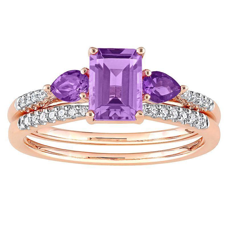 Stella Grace 10k Rose Gold Rose de France Amethyst, African Amethyst & 1/10 Carat T.W. Diamond Engagement Ring Set, Womens Purple Product Image