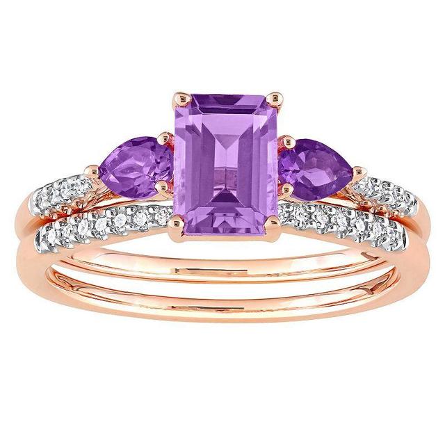 Stella Grace 10k Rose Gold Rose de France Amethyst, African Amethyst & 1/10 Carat T.W. Diamond Engagement Ring Set, Womens, 10k Rsgold Product Image