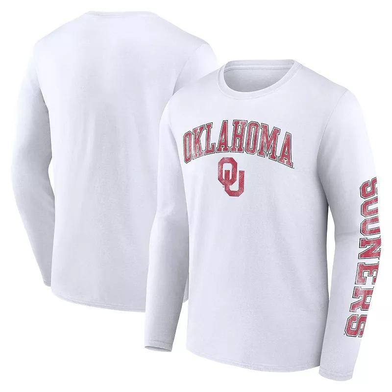 Mens Fanatics White Oklahoma Sooners Distressed Arch Over Logo Long Sleeve T-shirt Product Image