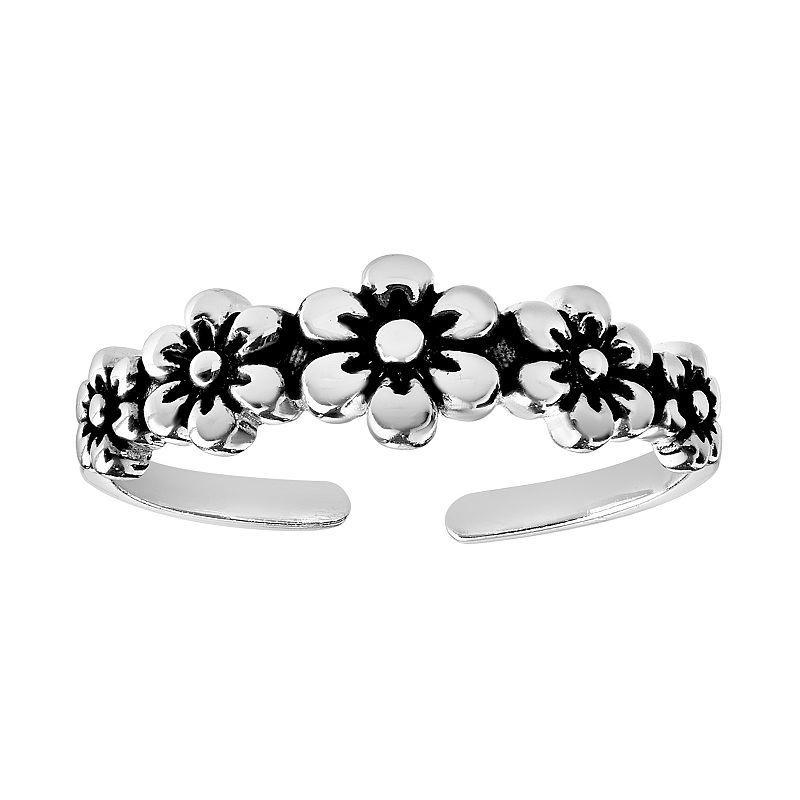 Womens PRIMROSE Primrose sterling silver polished oxidized flower band toe ring., Womens, Silver Tone Product Image