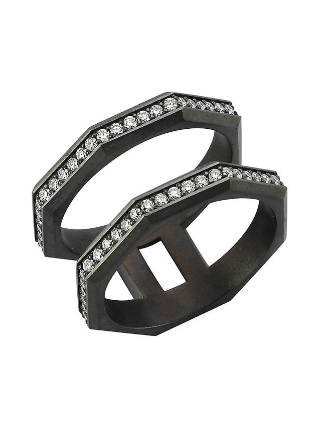 Womens Luminescence Black Rhodium-Plate & Diamond Vortex Stacked Ring Product Image