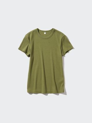 Womens Soft Ribbed T-Shirt Olive XS UNIQLO US Product Image