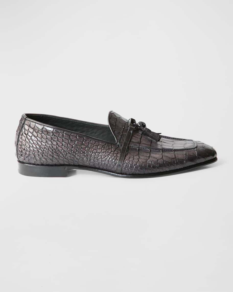 Men's Croc-Printed Leather Tassel Loafers Product Image