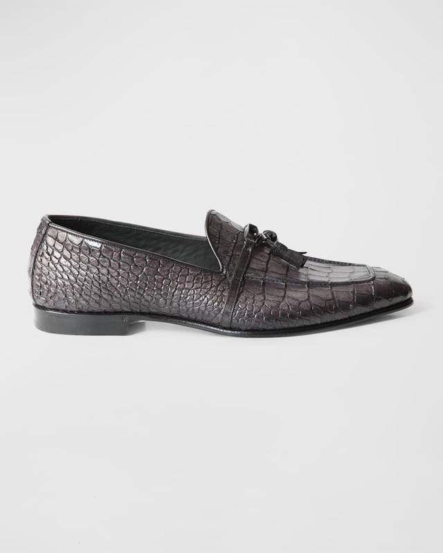 Mens Croc-Printed Leather Tassel Loafers Product Image