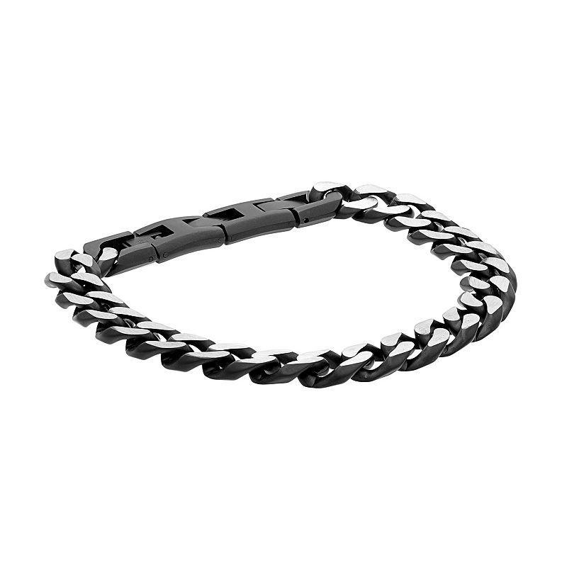 LYNX Mens Stainless Steel Curb Chain Bracelet Black Tone Product Image