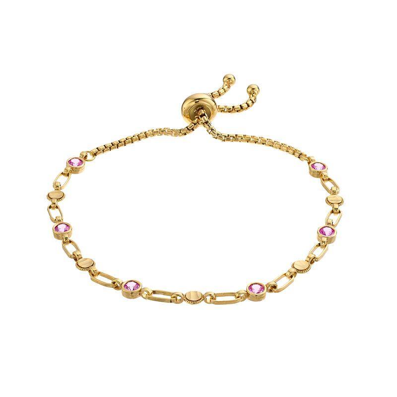 Kristen Kesho Sterling Silver Lab-Created Pink Sapphire & Round Link Adjustable Bolo Bracelet, Womens Gold Tone Product Image