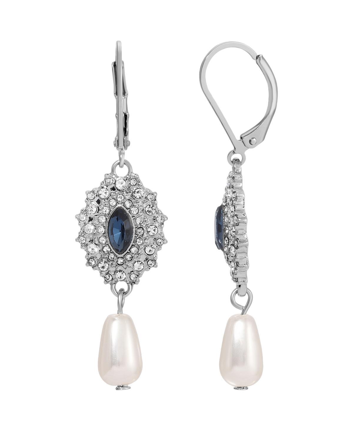 2028 Silver-Tone Colored Stone Imitation Pearl Earrings Product Image