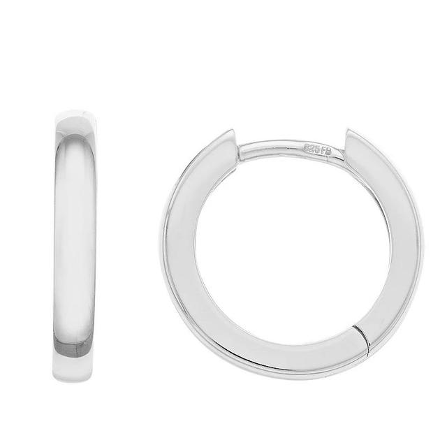 14 mm Polished Sterling Silver Huggie Hoop Earrings, Womens Product Image