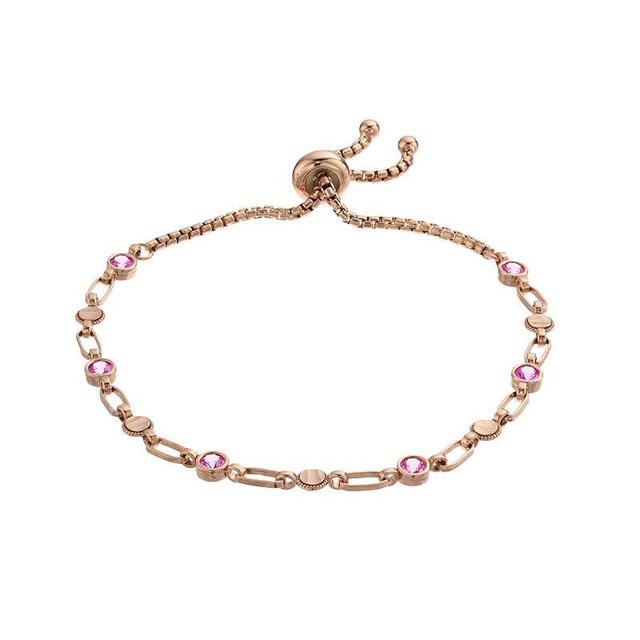 Kristen Kesho Sterling Silver Lab-Created Pink Sapphire & Round Link Adjustable Bolo Bracelet, Womens Pink Tone Product Image