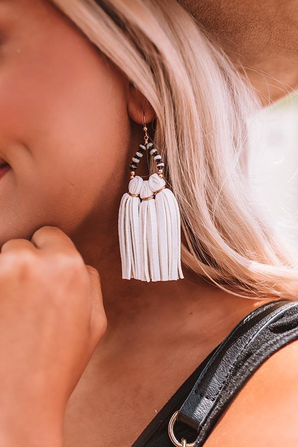 The Havana Tassel Earrings in White Product Image