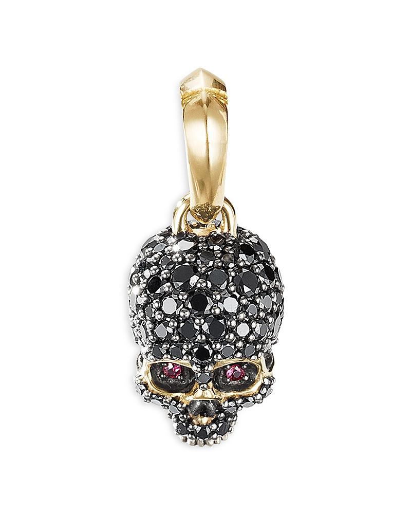 Mens Memento Mori Skull Amulet with Full Pav Black Diamonds, Rubies and 18K Yellow Gold Product Image