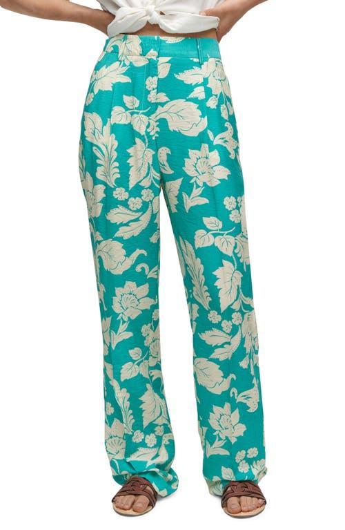 MANGO - Printed straight pants turquoise - 8 - Women Product Image