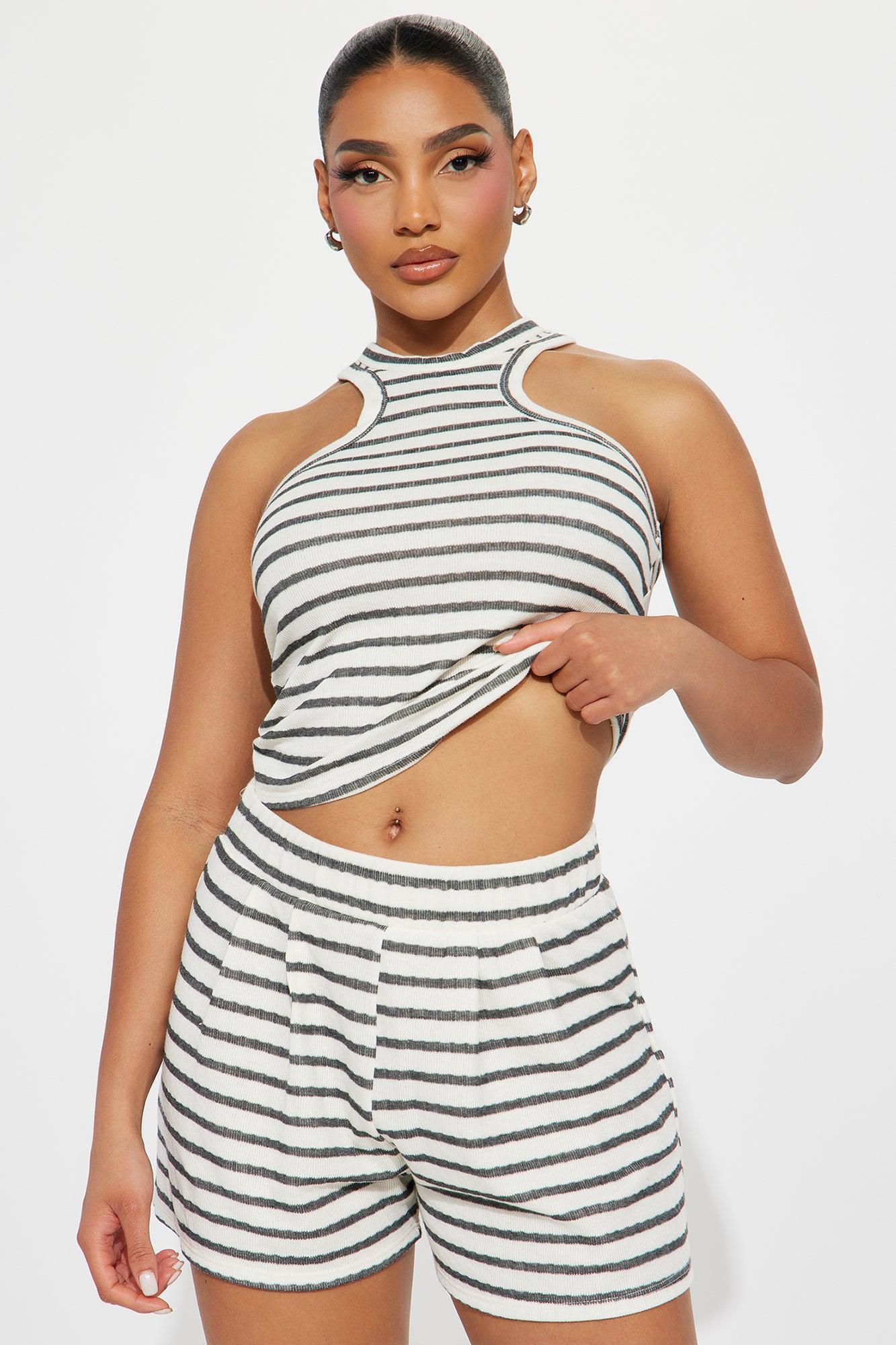 Always Into Me Striped Short Set - White/combo Product Image