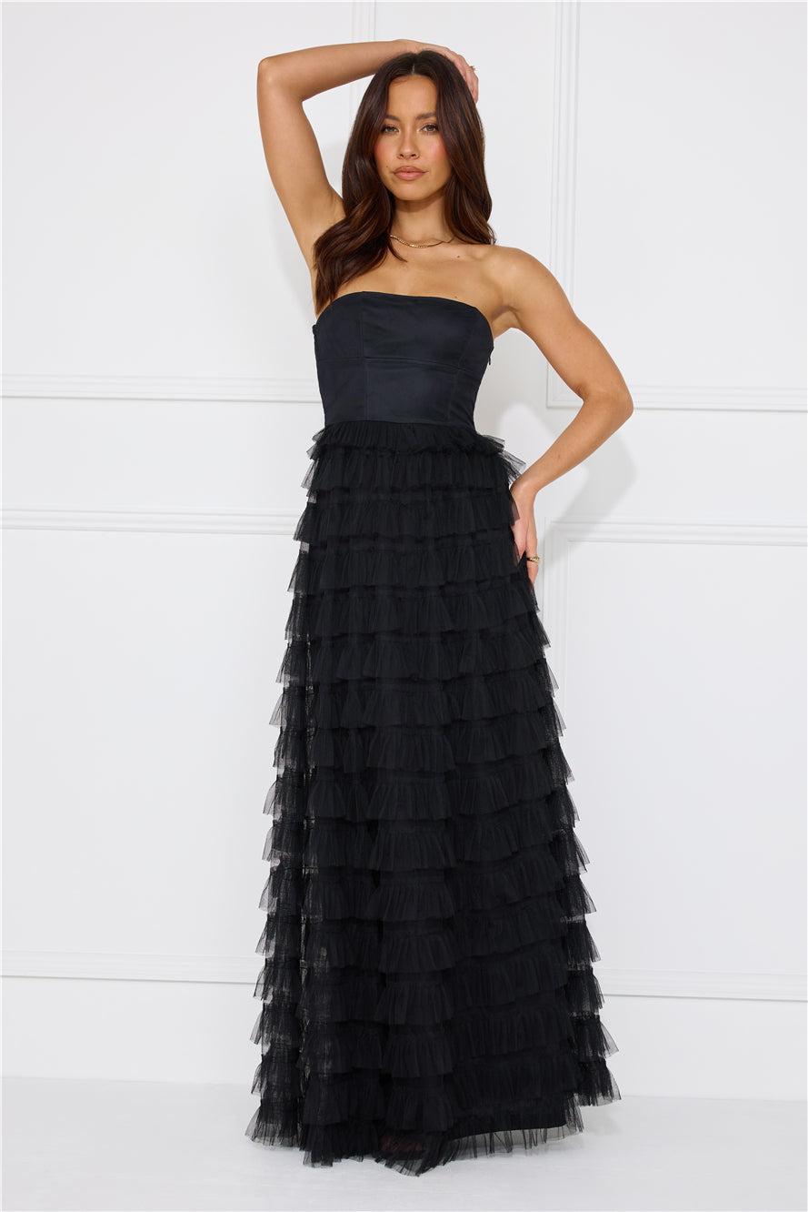 Honeyed Horizons Strapless Mesh Maxi Dress Black Product Image