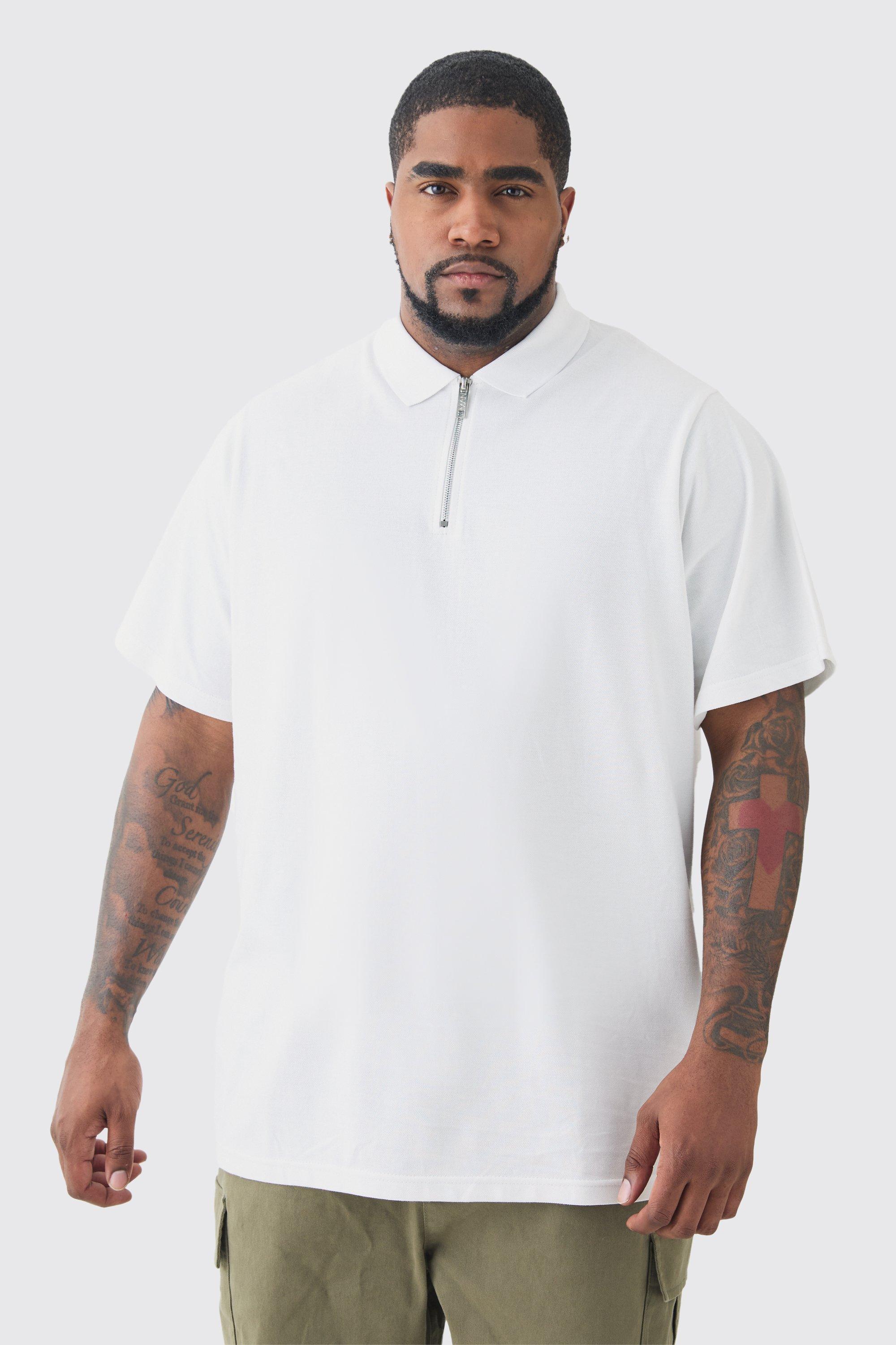 Plus Short Sleeve Pique Polo In White | boohooMAN USA Product Image