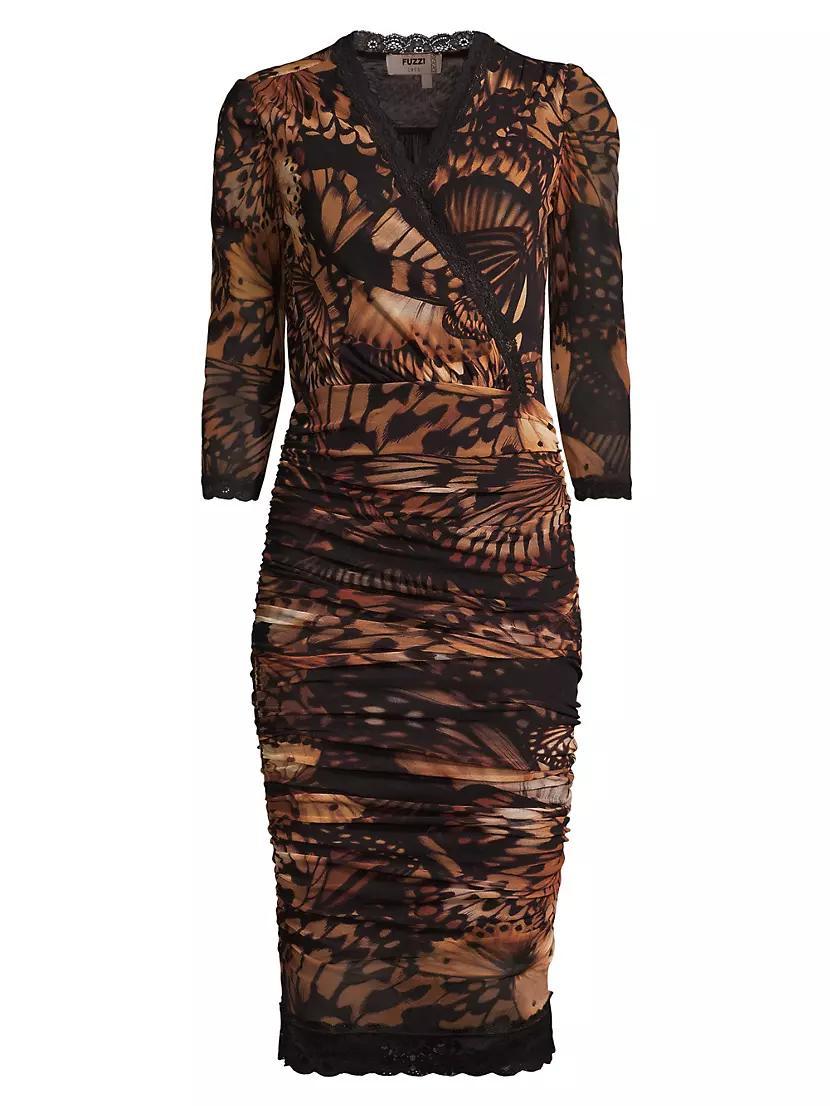 Abito Butterfly-Print Mesh Knee-Length Dress Product Image