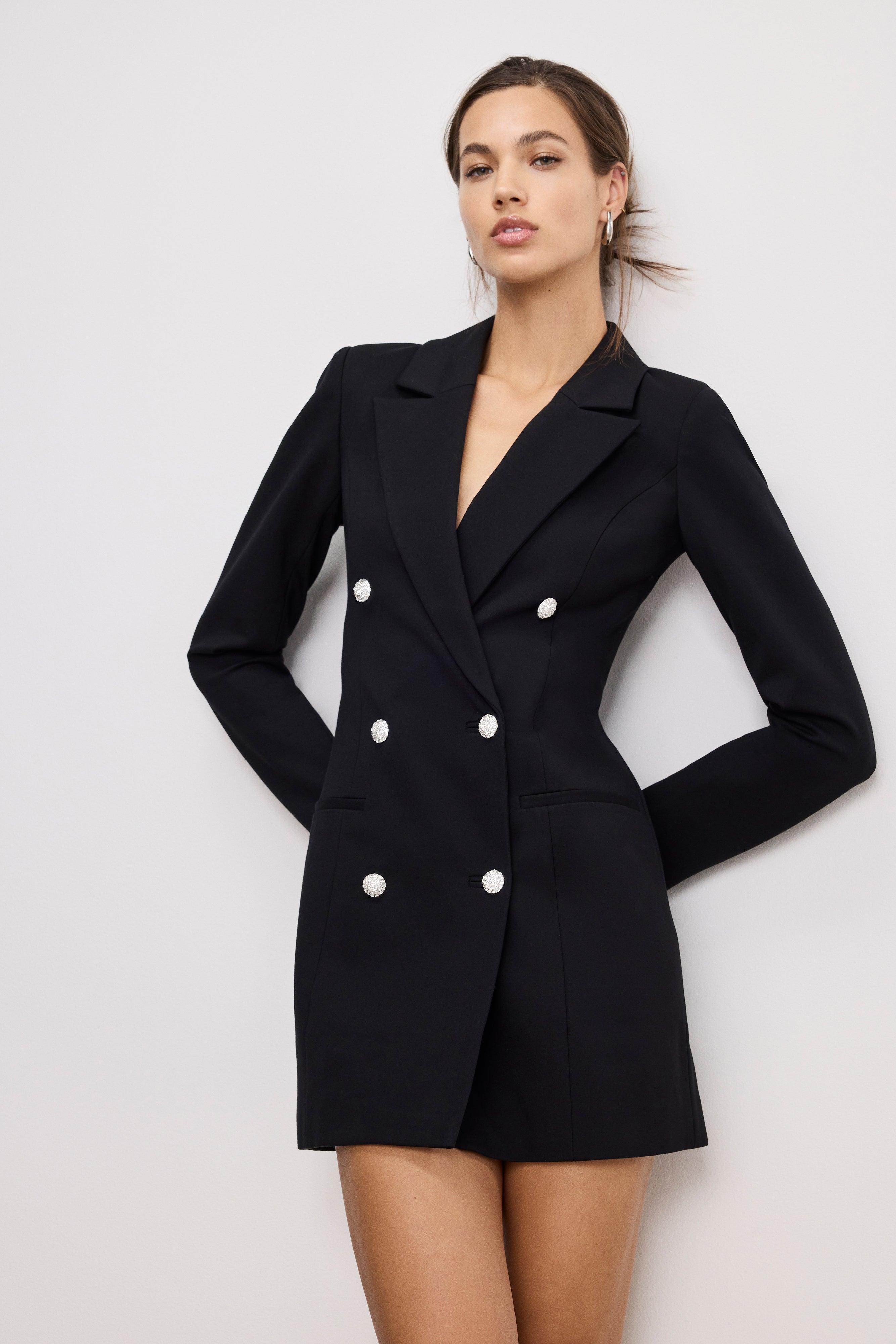 PONTE EMBELLISHED BLAZER DRESS | BLACK001 Product Image